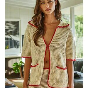 Knit Sweater Crochet Open Front Cardigan  NEW